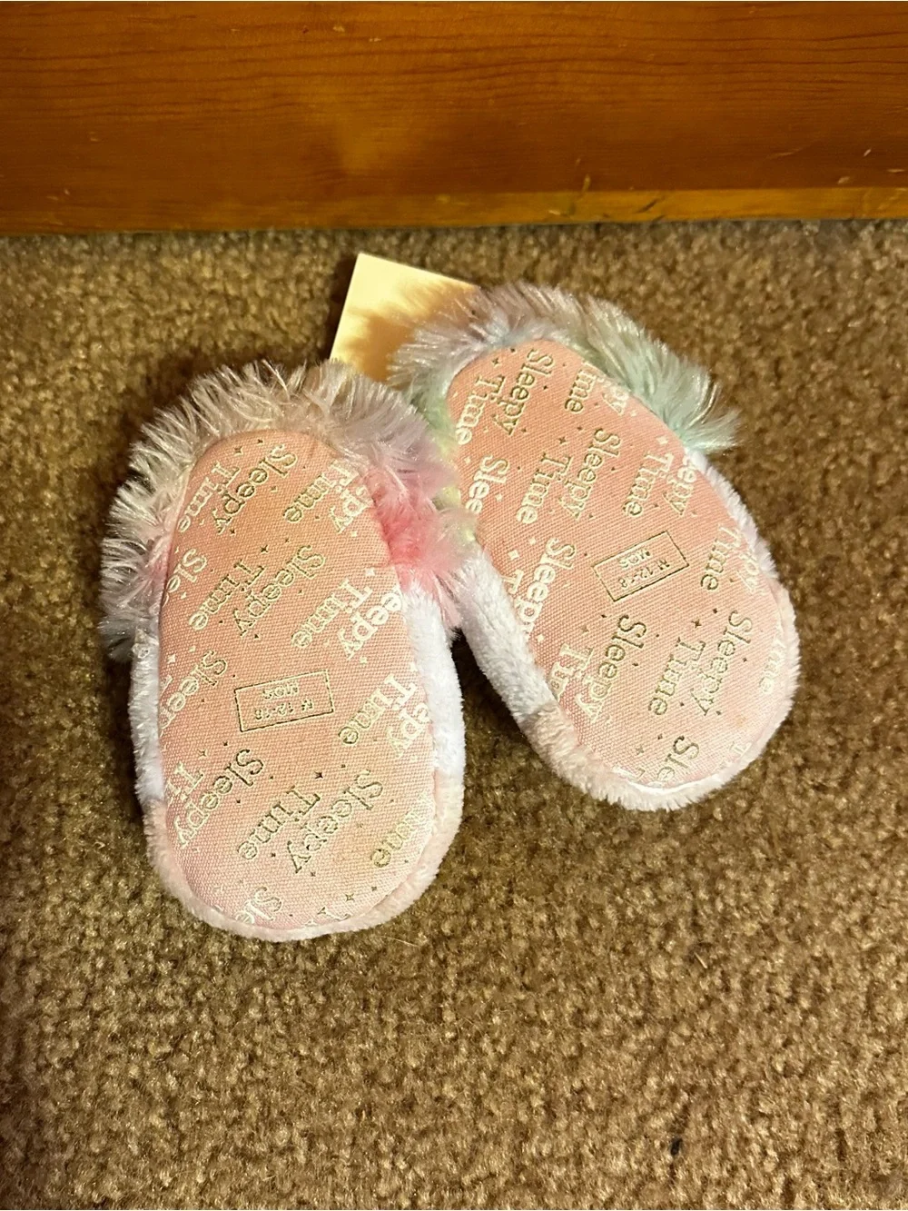 Unicorn Plush Slippers - Pastel Rainbow- 12-18 months
